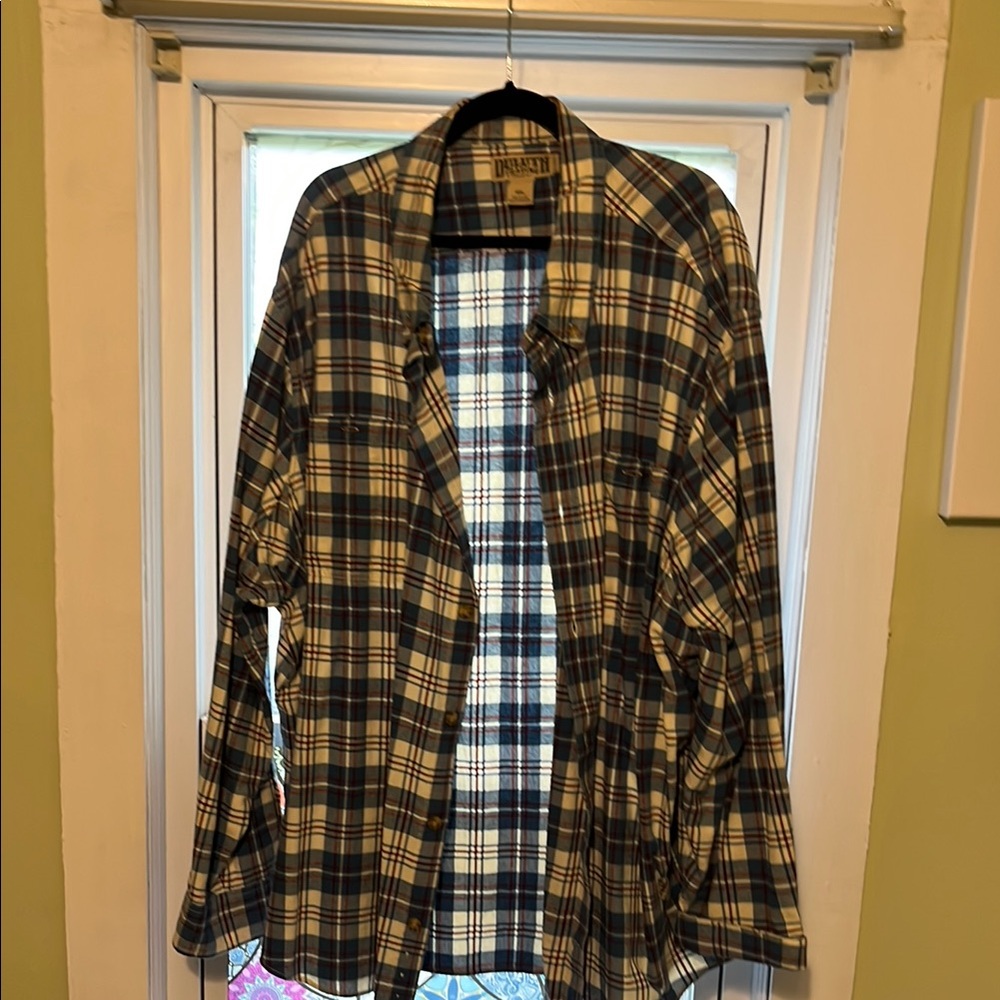 Duluth Trading Co. Yellow and Blue Plaid Shirt